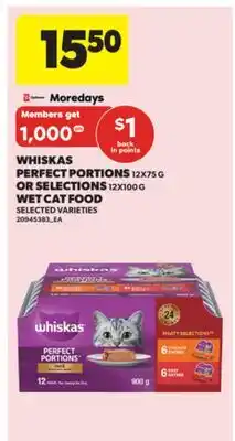 Real Canadian Superstore WHISKAS PERFECT PORTIONS 12X75 G OR SELECTIONS 12X100 G WET CAT FOOD offer