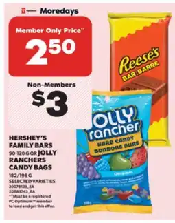 Real Canadian Superstore HERSHEY'S FAMILY BARS 90-120 G OR JOLLY RANCHERS CANDY BAGS 182/198 G offer