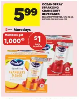 Real Canadian Superstore OCEAN SPRAY SPARKLING CRANBERRY BEVERAGES, 6X340 ML offer