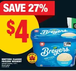No Frills BREYERS CLASSIC FROZEN DESSERT, 1.41 L offer