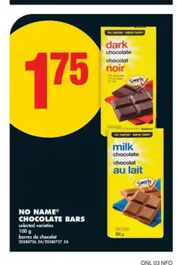 No Frills NO NAME CHOCOLATE BARS, 100 g offer