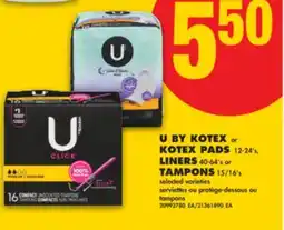 No Frills U BY KOTEX or KOTEX PADS 12-24' s, LINERS 40-64' s or TAMPONS 15/16' s offer