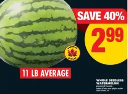 No Frills WHOLE SEEDLESS WATERMELON, 11 LB AVERAGE offer