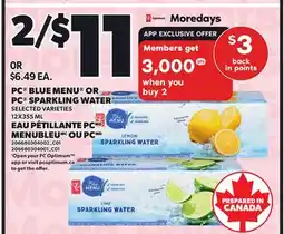 Independent Grocer PC BLUE MENU OR PC SPARKLING WATER, 12X355 ML offer