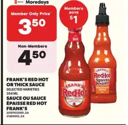 Independent Grocer FRANK'S RED HOT OR THICK SAUCE, 354 ML offer