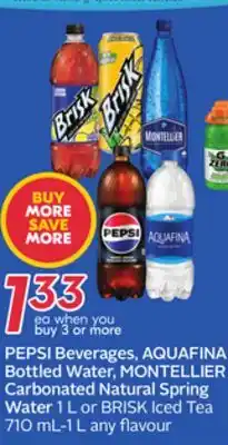 Sobeys PEPSI Beverages, AQUAFINA Bottled Water, MONTELLIER Carbonated Natural Spring Water offer