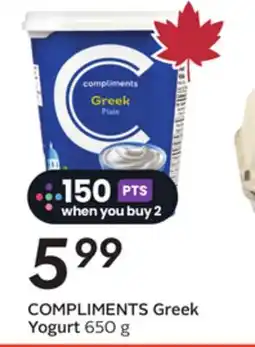 Sobeys COMPLIMENTS Greek Yogurt offer