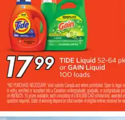 Sobeys TIDE Liquid 52-64 pk or GAIN Liquid offer