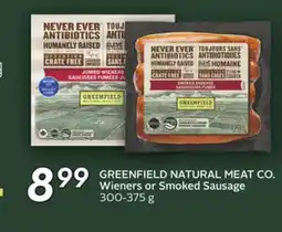 Sobeys GREENFIELD NATURAL MEAT CO. Wieners or Smoked Sausage offer
