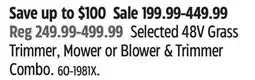 Canadian Tire Yardworks Selected 48V Grass Trimmer, Mower or Blower & Trimmer Combo offer