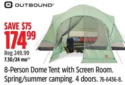 Canadian Tire Outbound 8-Person Dome Tent with Screen Room. Spring/summer camping. 4 doors offer