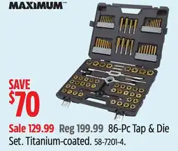 Canadian Tire MAXIMUM Tap & Die Set with Case, Titanium Coated, SAE/Metric, Carbon Steel, 86-pc offer