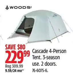 Canadian Tire Cascade 4-Person Tent. 3-season use. 2 doors offer