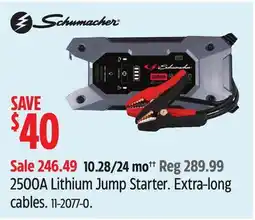 Canadian Tire Schumacher 2500A Lithium Jump Starter. Extra-long cables offer