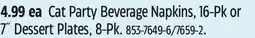 Canadian Tire Cat Party Beverage Napkins, 16-Pk or 7˝ Dessert Plates, 8-Pk offer