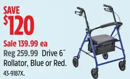 Canadian Tire Drive 6˝ Rollator, Blue or Red offer