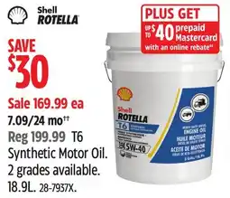 Canadian Tire T6 Synthetic Motor Oil. 2 grades available offer
