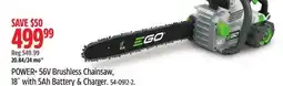Canadian Tire EGO POWER+ 56V Brushless ChainSaw 18 with 5.0Ah Battery & Charger offer