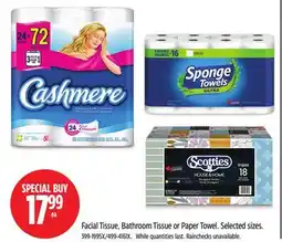 Canadian Tire Scotties Facial Tissue, Bathroom Tissue or Paper Towel. Selected sizes offer