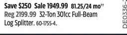 Canadian Tire Champion 32-Ton 301cc Full-Beam Log Splitter offer