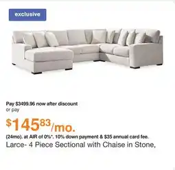 Ashley Furniture Larce- 4 Piece Sectional with Chaise in Stone, Performance Fabric by Ashley offer