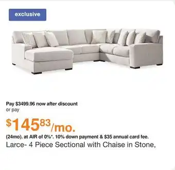 Ashley Furniture Larce- 4 Piece Sectional with Chaise in Stone, Performance Fabric by Ashley offer