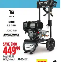 Canadian Tire Simoniz Platinum 3050 PSI 2.8 GPM Gas Pressure Washer with Extension Wand offer