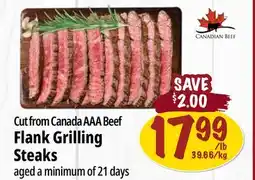 Farm Boy Cut from Canada AAA Beef Flank Grilling Steaks offer
