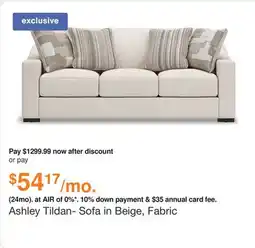 Ashley Furniture Ashley Tildan- Sofa in Beige, Fabric offer