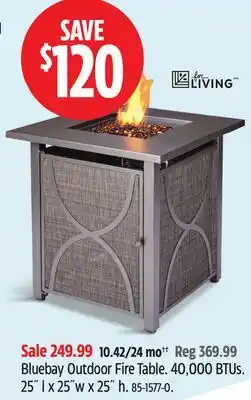 Canadian Tire For Living Bluebay Outdoor Fire Table. 40,000 BTUs. 25˝ l x 25˝w x 25˝ h offer