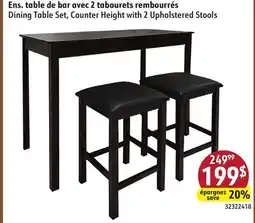 Sushi Shop Dining Table Set, Counter Height with 2 Upholstered Stools offer