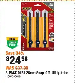 Home Depot 3-PACK OLFA 25mm Snap-Off Utility Knife offer