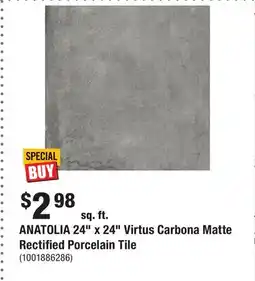Home Depot ANATOLIA 24 x 24 Virtus Carbona Matte Rectified Porcelain Tile offer