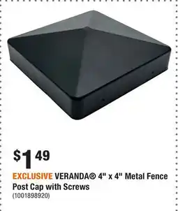 Home Depot EXCLUSIVE VERANDA 4 x 4 Metal Fence Post Cap with Screws offer