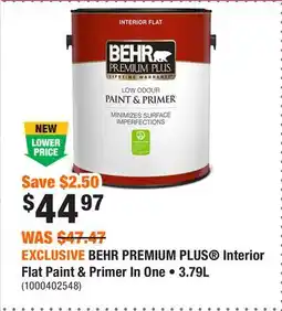 Home Depot EXCLUSIVE BEHR PREMIUM PLUS Interior Flat Paint & Primer In One • 3.79L offer