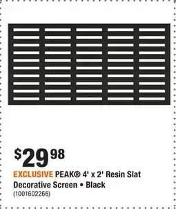 Home Depot EXCLUSIVE PEAK 4' x 2' Resin Slat Decorative Screen • Black offer