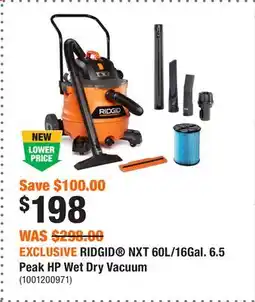 Home Depot EXCLUSIVE RIDGID NXT 60L/16Gal. 6.5 Peak HP Wet Dry Vacuum offer