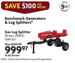 Home Hardware BENCHMARK Generators & Log Splitters offer