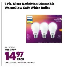 Home Hardware 3 Pk. Ultra Definition Dimmable WarmGlow Soft White Bulbs offer
