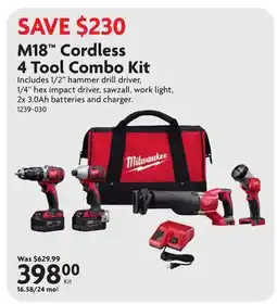Home Hardware M18 Cordless 4 Tool Combo Kit offer