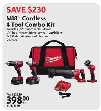 Home Hardware M18 Cordless 4 Tool Combo Kit offer