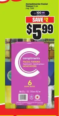 Chalo FreshCo Compliments Facial Tissue 6 pk offer