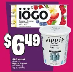 Chalo FreshCo iÖGO Yogurt 16 pk or Siggi's Yogurt 650-750 g offer
