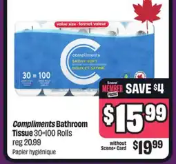 Chalo FreshCo Compliments Bathroom Tissue 30 = 100 Rolls offer