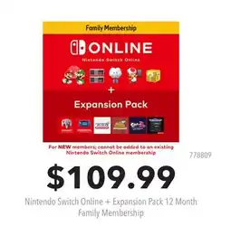 GameStop Nintendo Switch Online + Expansion Pack 12 Month Family Membership offer
