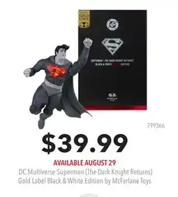 GameStop DC Multiverse Superman (The Black Knight Returns) Gold Label Black & White Edition by McFarlene Toys offer