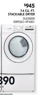 RONA LG 7.4 CU. FT. STACKABLE DRYER offer