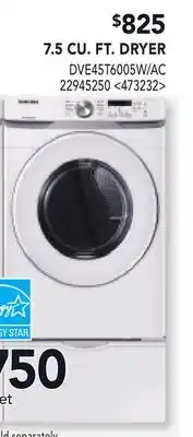 RONA SAMSUNG 7.5 CU. FT. DRYER offer