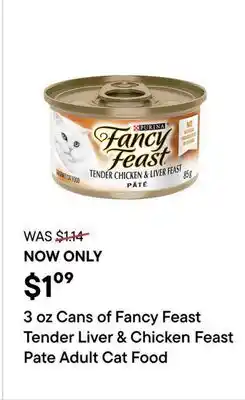Petvalu 3 oz Cans of Fancy Feast Tender Liver & chicken Feast Pate Adult Cat Food offer