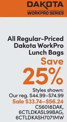 Mark's All Regular-Dakota WorkPro Lunch Bags offer